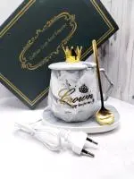 Керамическая кружка с подогревом 55 градусов,350 мл,серый мрамор