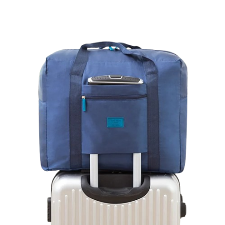 Дорожная сумка складная синяя на чемодане