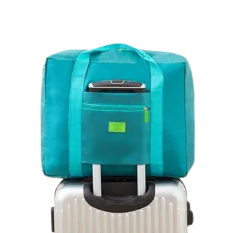 Дорожная сумка складная бирюзовая на чемодане