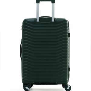 Чемодан Mybag темно-зелёный, вид сзади с поднятой выдвижной ручкой