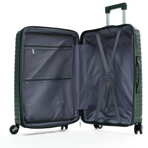 Открытый чемодан Mybag темно-зелёный, с демонстрацией внутреннего пространства