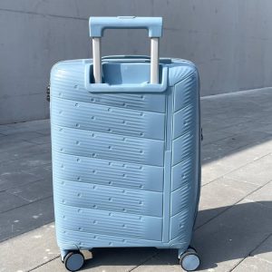 Чемодан Freedom NW голубой, вид сзади с поднятой ручкой