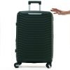 Чемодан Mybag темно-зелёный, вид спереди с поднятой выдвижной ручкой