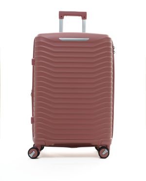 Чемодан Mybag розовый, вид спереди с поднятой выдвижной ручкой