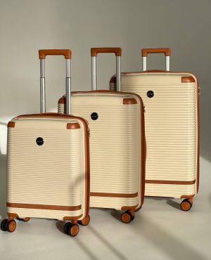 Комплект чемоданов MyBag Combo молочный с коричневыми акцентами — три размера (ручная кладь, средний, большой)