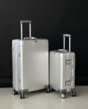 Чемодан Golden серый, вид спереди с поднятыми ручками