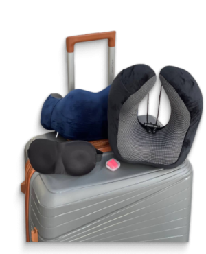 Набор путешественника: маска для сна, анатомическая подушка-воротник, беруши в компактном чехле