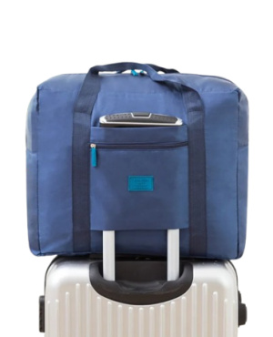 Дорожная сумка складная синяя на чемодане