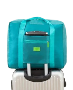 Дорожная сумка складная бирюзовая на чемодане